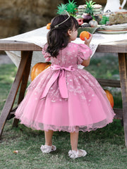 Snow & Pearl Puff Sleeve Birthday Dress