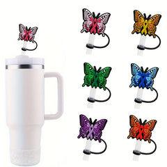 6pcs Ramadan Reusable Butterfly Straw Tip Covers Silicone Straw Stoppers