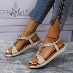 Women's Butterfly Flat Sandals Boho Style Open Toe Rhinestone Shoes