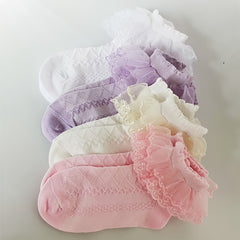 4 Pairs Lace Ruffled Knit Socks Soft Comfortable Breathable Cotton