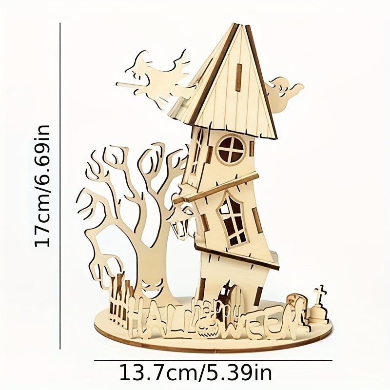 3D Wooden Puzzle Halloween House Educational Toys DIY Creative
