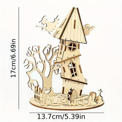 3D Wooden Puzzle Halloween House Educational Toys DIY Creative