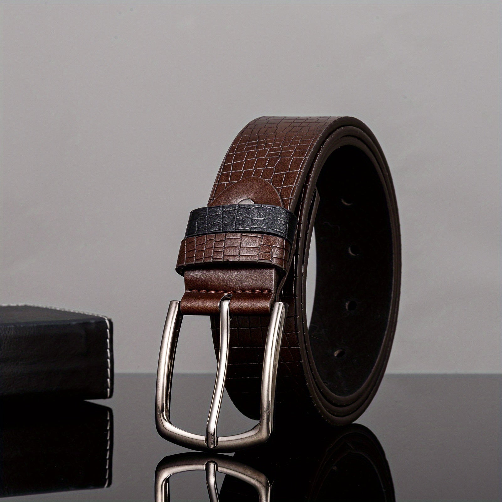 Men's Square Leather Circle Embossed Belt
