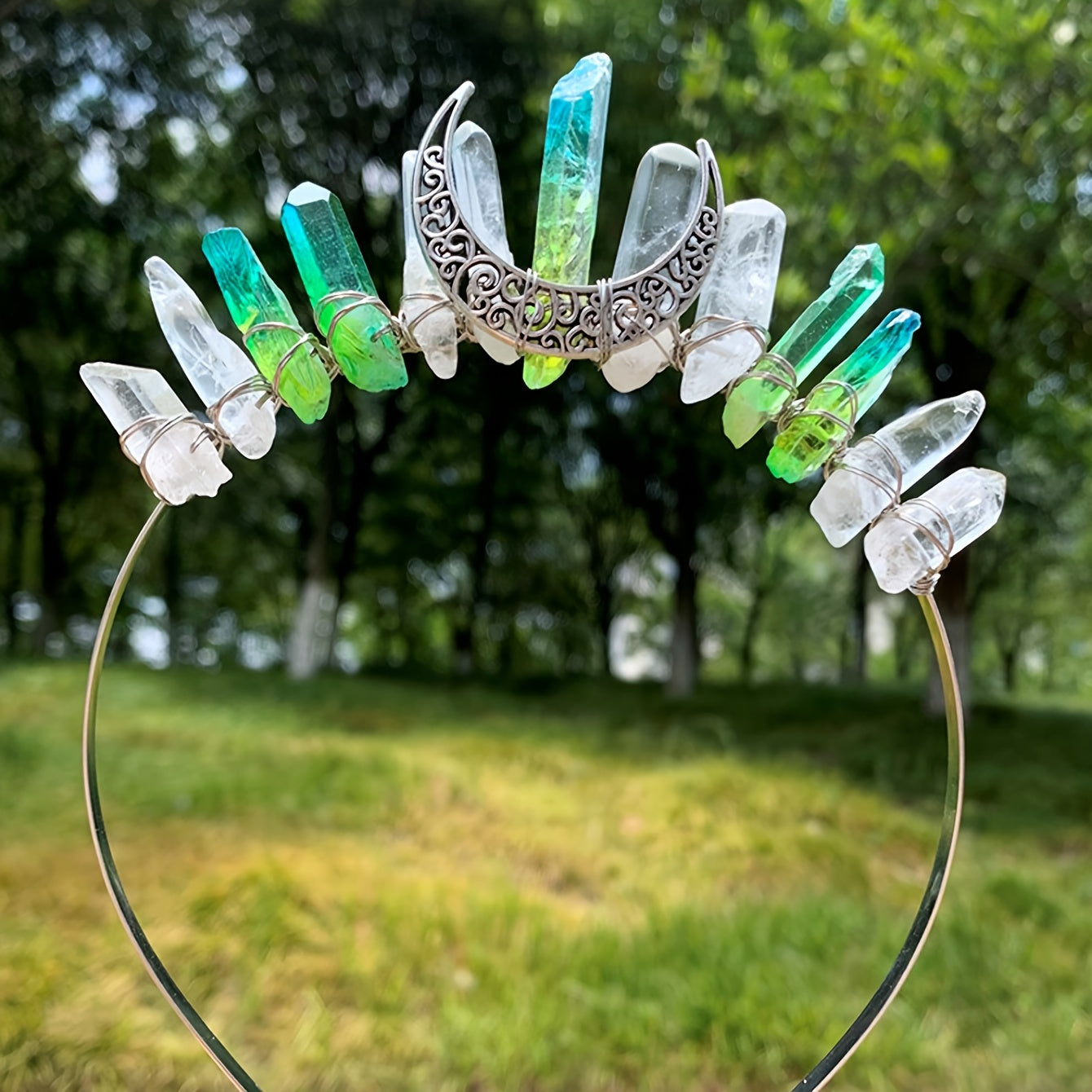 Crystal Quartz Crown Hairband for Woman Weeding & Parties