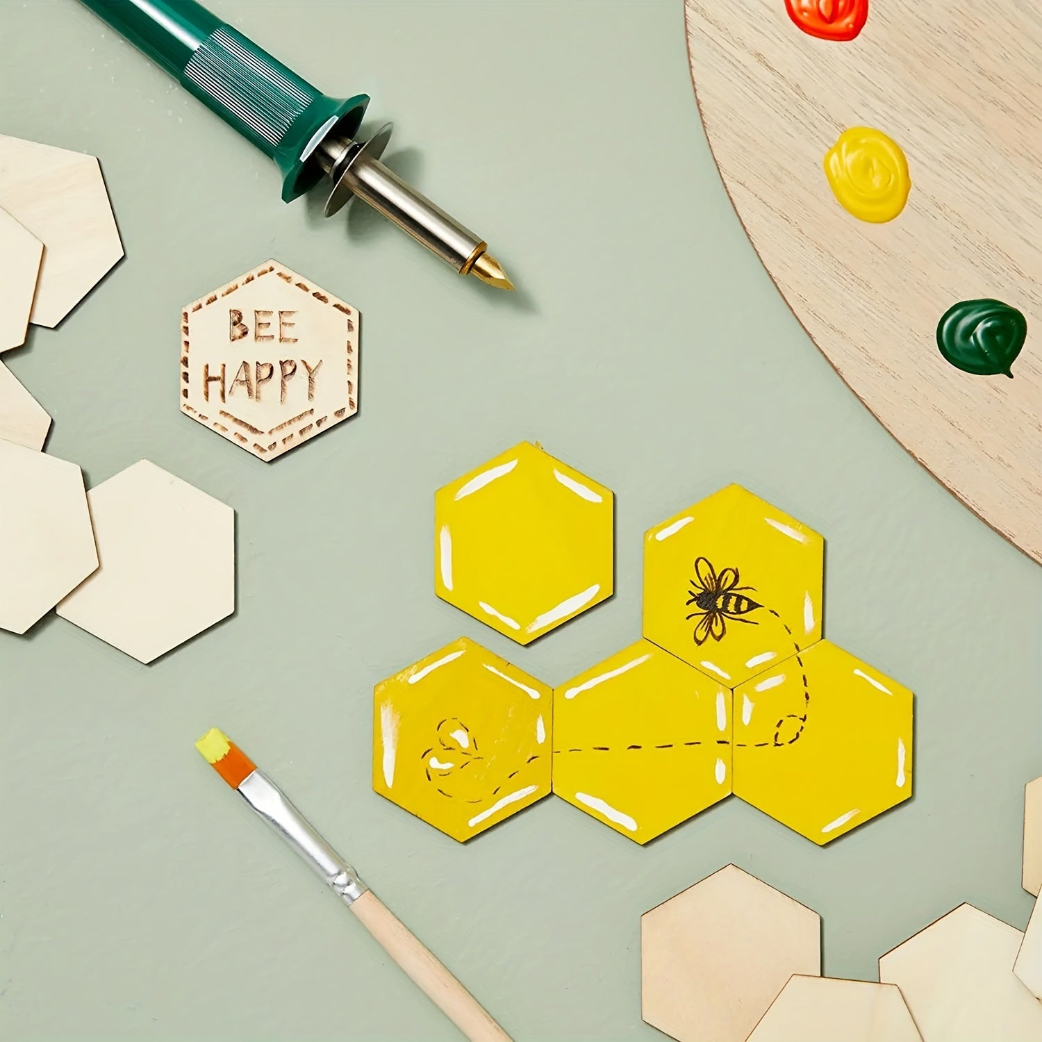 Wooden Hexagon Coaster DIY Painting Puzzle Game for Parties