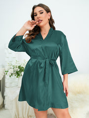 Sexy Nightgown Women's Long Sleeve Silk Satin Robe w/Belt