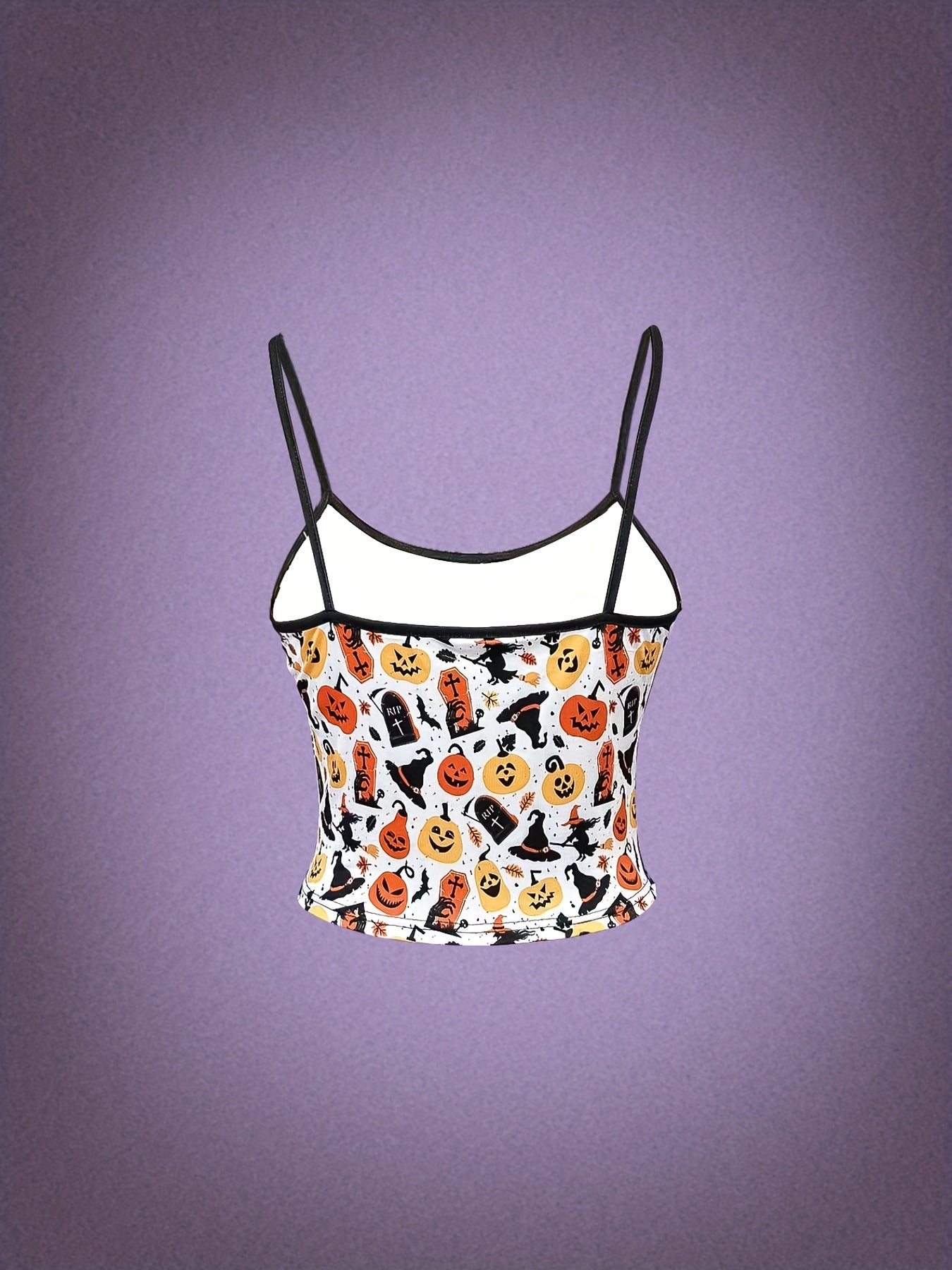 Pumpkin & Witch Print Cami Top Sleeveless Women's Clothing