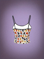 Pumpkin & Witch Print Cami Top Sleeveless Women's Clothing