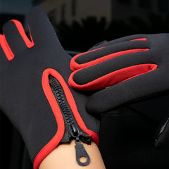 Red Edge Zipper Outdoor Cycling Sports Touch Screen Warm Long Finger Gloves