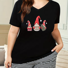 Christmas Dwarf Print V Neck Pajama Top