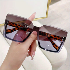 Oversized Rimless Sunglasses Gradient Lens Casual Square Glasses