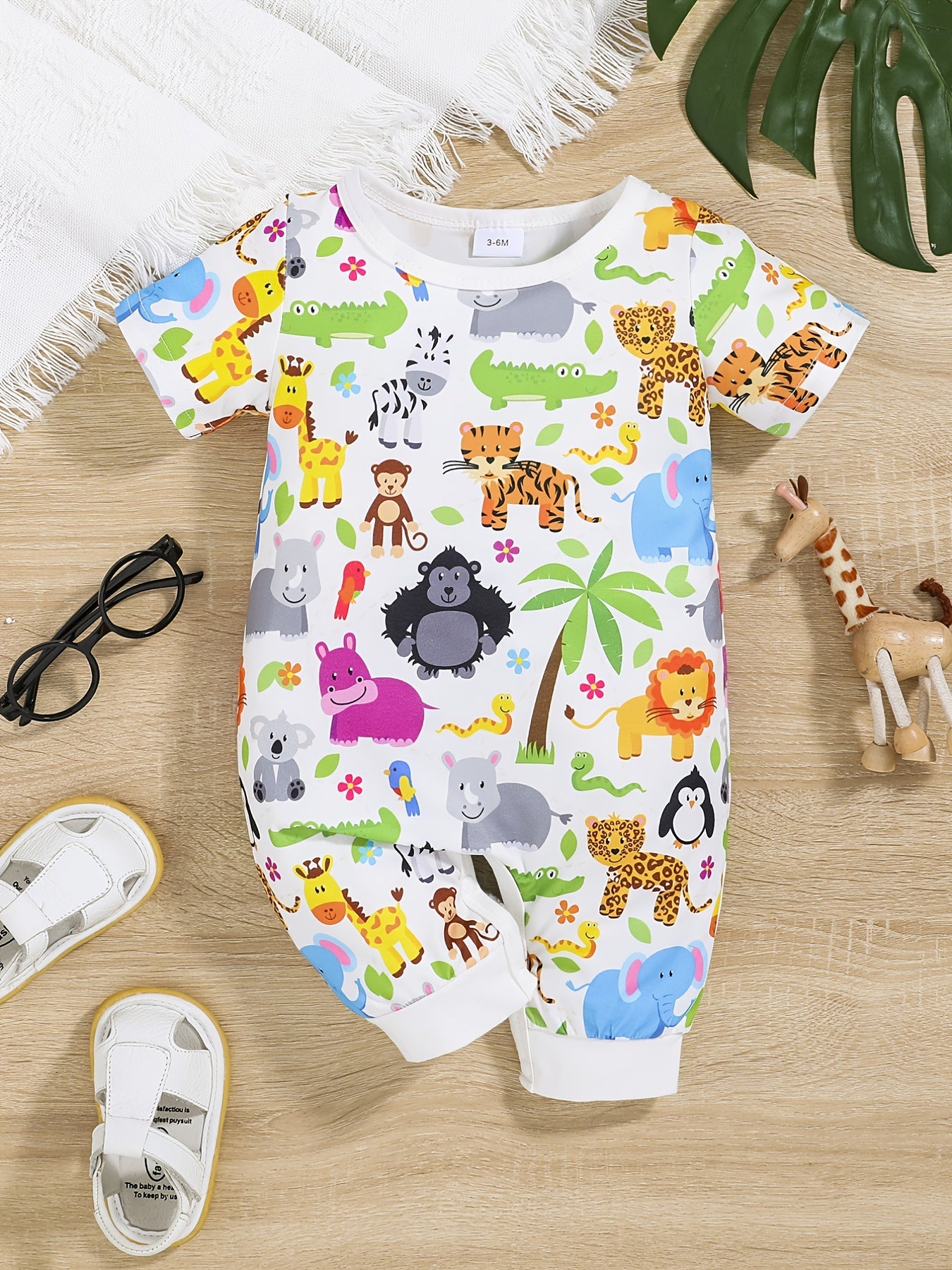 Baby Boys Casual Animal Graphic Print Short Sleeve Romper Jumpsuit Clothes