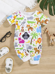 Baby Boys Casual Animal Graphic Print Short Sleeve Romper Jumpsuit Clothes