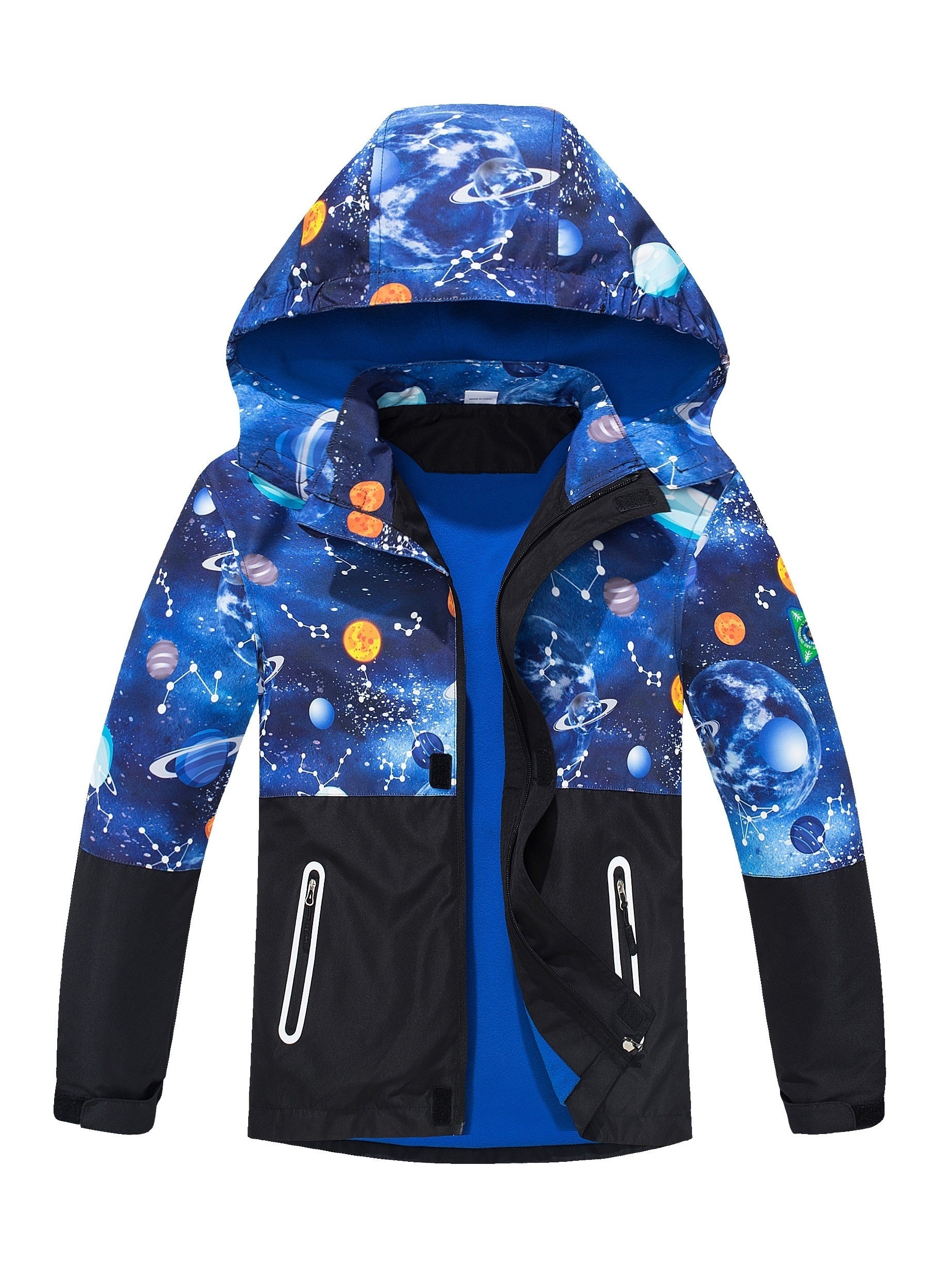 Boys Starsky Splicing Rain Jacket For Kids Waterproof Coat With Removable Hood