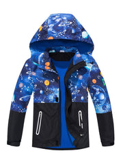 Boys Starsky Splicing Rain Jacket For Kids Waterproof Coat With Removable Hood