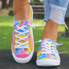 Women's Tie Dye Canvas Sneakers Comfort Lace-Up Casual Low Top Shoes