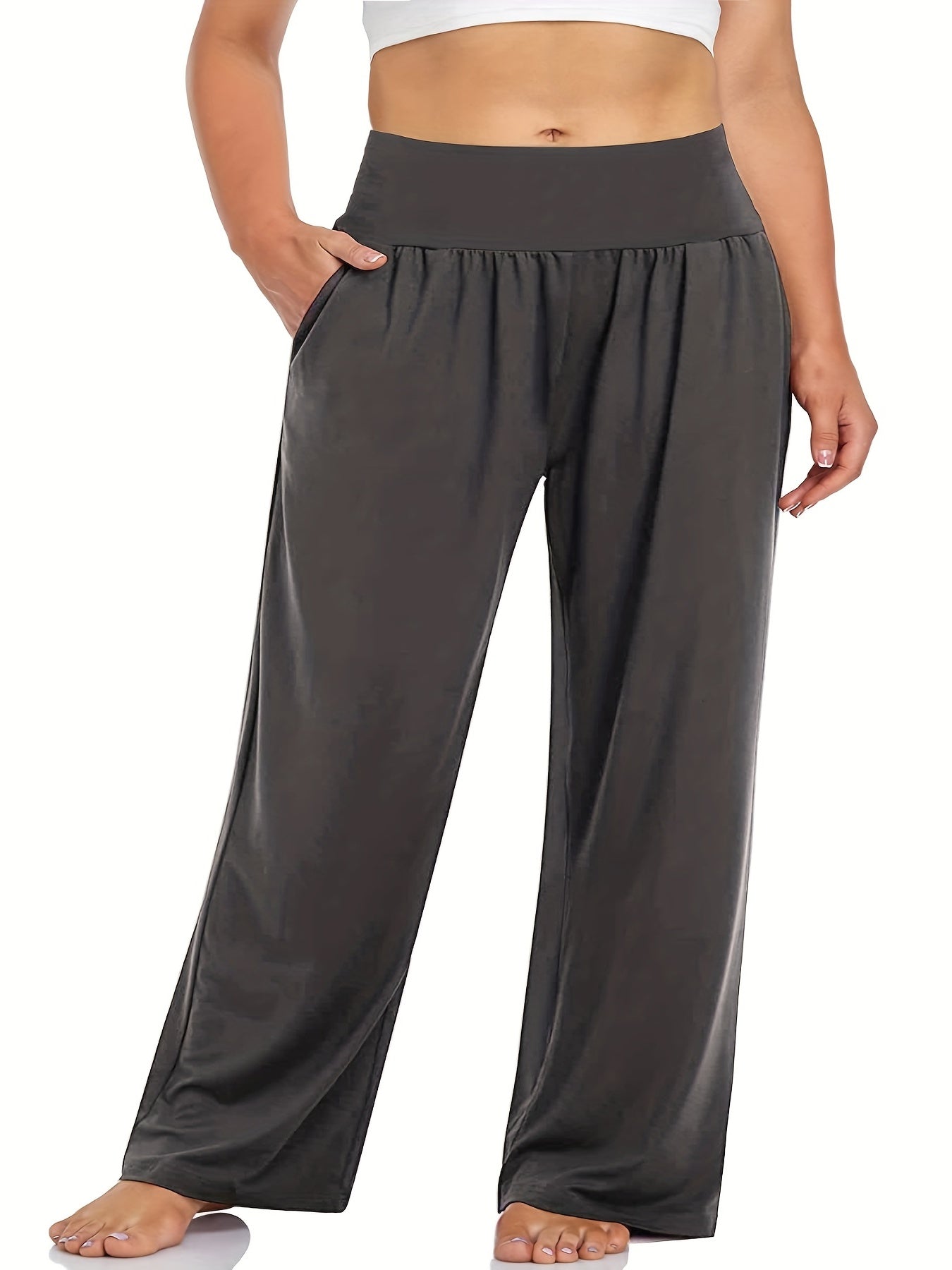 Wide Leg Pants Stretch High Waist Pockets