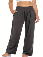 Wide Leg Pants Stretch High Waist Pockets