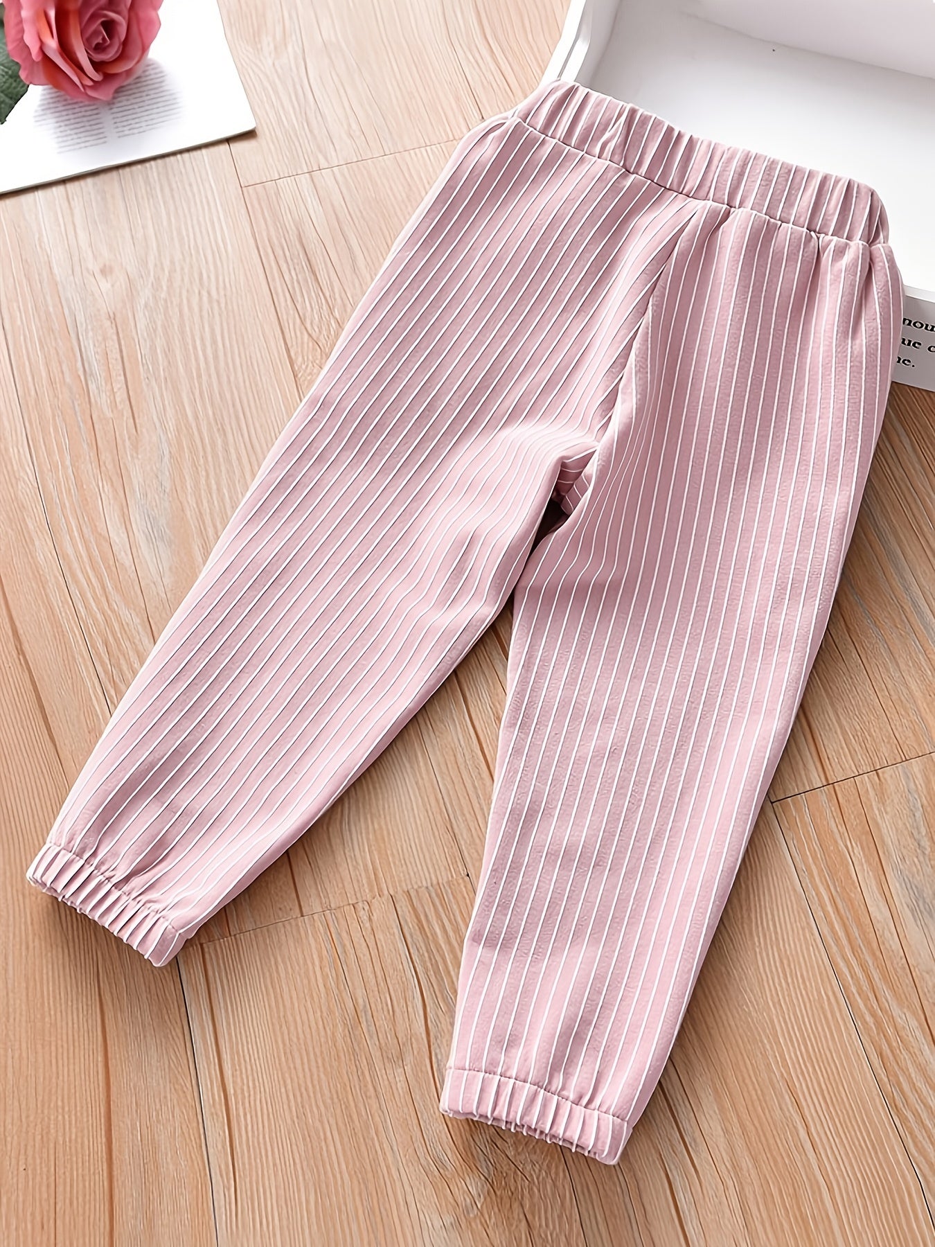 Girls Casual Striped Pants with Cartoon Print