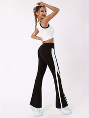 High Waist Flared Yoga Pants Contrast Bell Bottom Pants Women's Activewear