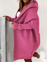 Casual Cardigan Women's Plus Solid Stitching Hooded Open Front