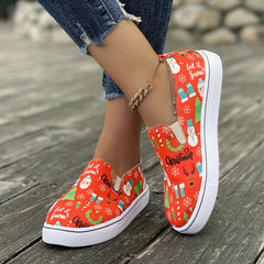 Christmas Style Slip On Canvas Sneakers Flat Loafers Shoes