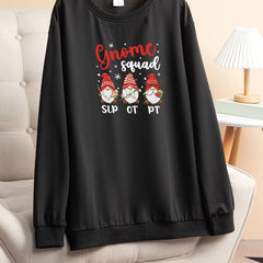 Christmas Gnomes Letter Print Long Sleeve Lounge Top
