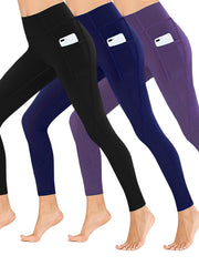 3 Pack Plus Size Sports Leggings Women's Plus Solid Pipping High Rise