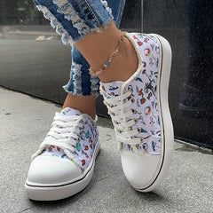 Women's Cartoon Canvas Lace Up Flat Shoes