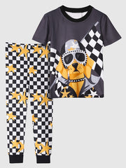 Kid's 2pcs Pajamas Set Sunglasses Dog Print Loungewear PJ Set Boy's Clothes