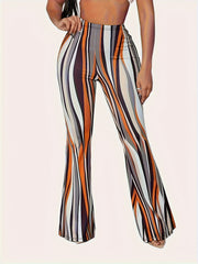 Striped Print Flare Leg Yoga Pants Wide Leg Bell Bottom Sports Leggings