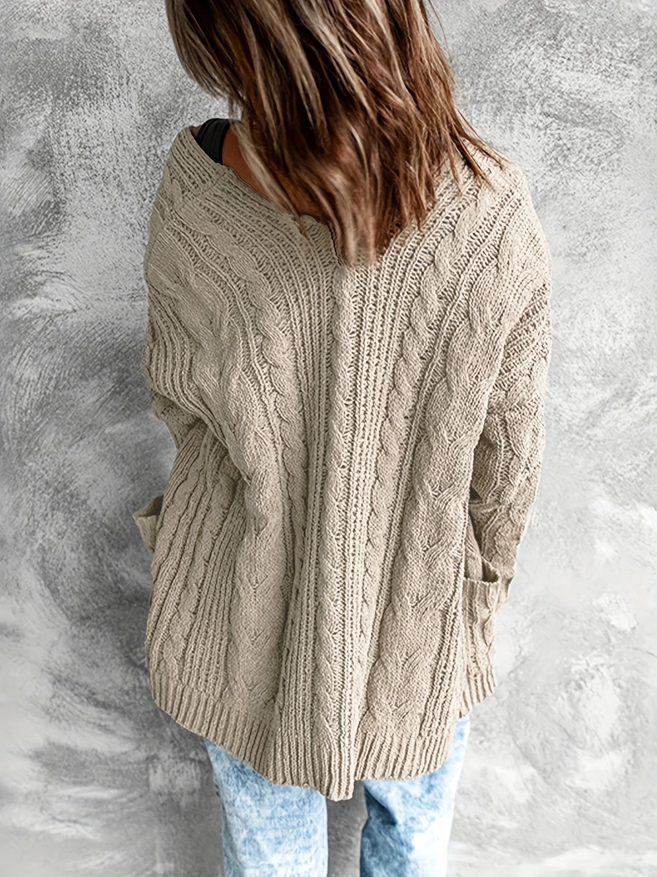 Solid Jacquard Long Sleeve Open Front Cardigan