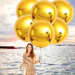 6pcs Golden Tin Foil Balloon 55 88 Cm Round 360 Degree Golden Balloon