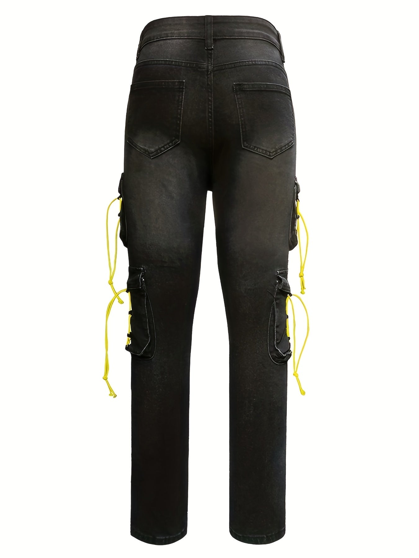 Men's Denim Cargo Pants Flap Pocket Jean Trousers