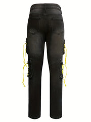 Men's Denim Cargo Pants Flap Pocket Jean Trousers