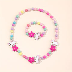 2pcs Unicorn Mermaid Beaded Bracelet Necklace Set for Girls