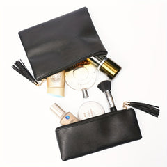 Large Leather Makeup Bag Zipper Pouch for Women Travel