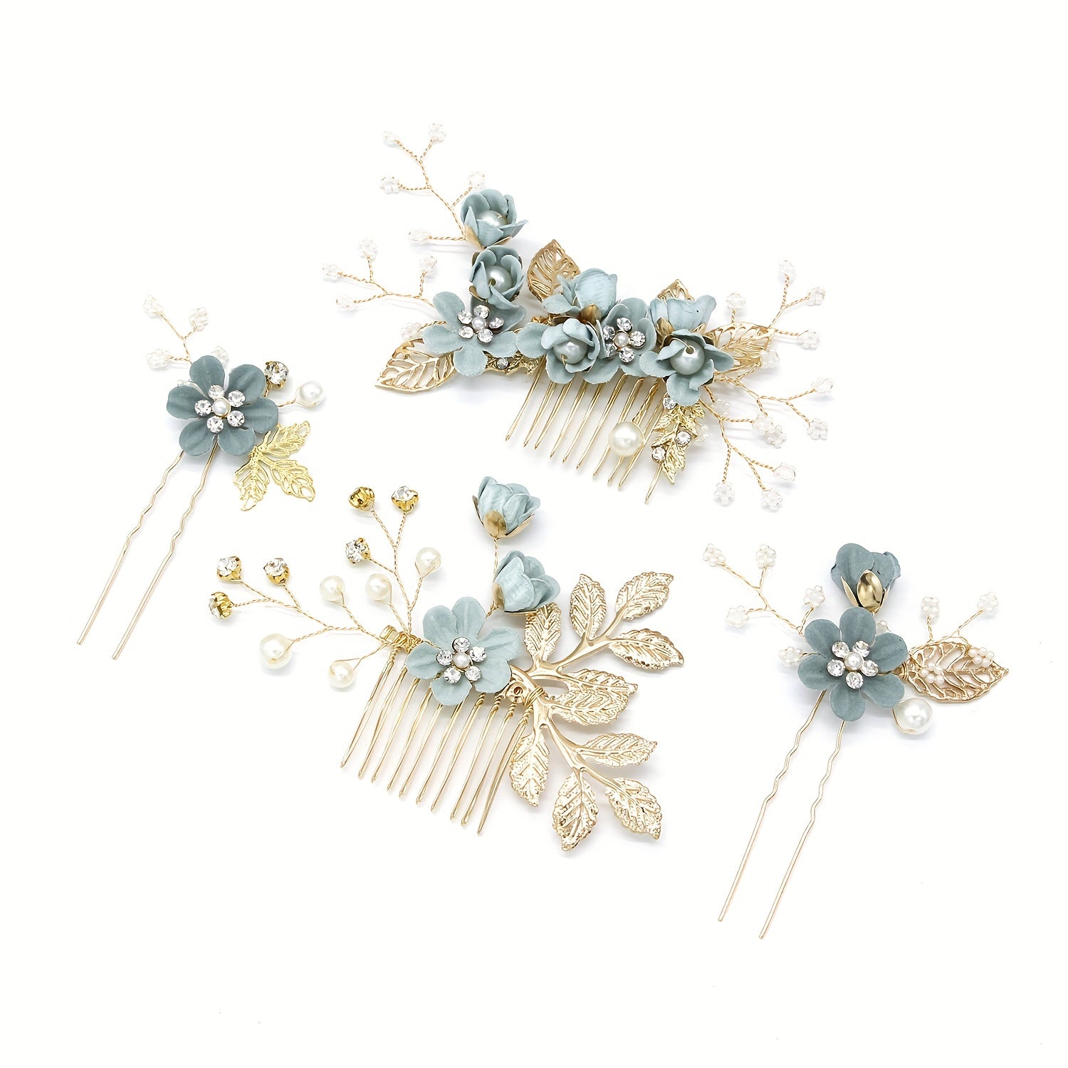 Faux Pearl Hair Comb Floral U-shaped Hairpin Hair Accessories Women