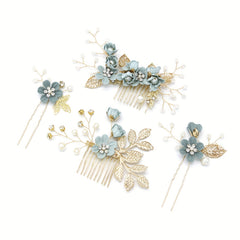 Faux Pearl Hair Comb Floral U-shaped Hairpin Hair Accessories Women