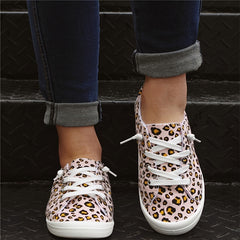 Leopard Print Flat Sneakers Lace Up Casual Skate Shoes Women's Footwear