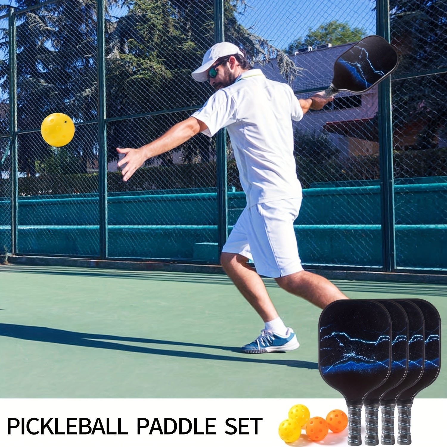 Shollar Pickleball Paddle Set with 4 Balls, 2 Rackets, and Bag