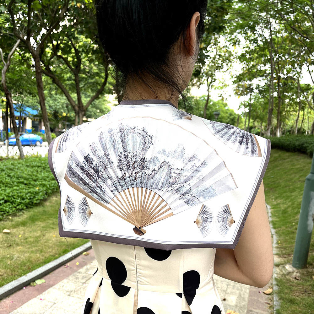 Landscape Folding Fan Ink Painting Shawl Print