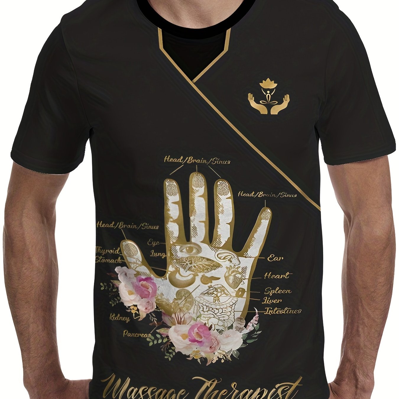 Men's Floral Hand Graphic T shirt 3D Digital Print Active Short Sleeve Tee