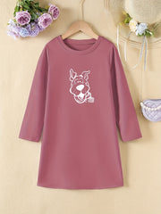 Girls' Donkey Head Print Long Sleeve Casual Dress