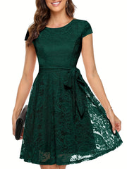 Floral Lace Bridesmaid Dress Short Sleeve Dress Wedding Party