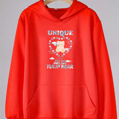 Sweet Bear Graphic Hoodie Girls Hooded Top with Pocket