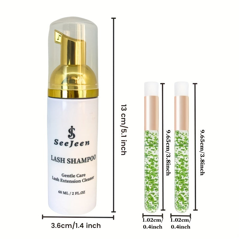 Lash Shampoo 60ml & 2 Brushes Eyelash Cleanser for Extensions & Lashes