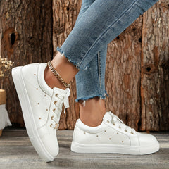 Women's Golden Beads Decor Sneakers Lace Up Outdoor Skate Shoes
