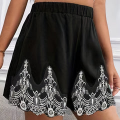 Women Lace Elastic High Rise Loose Shorts
