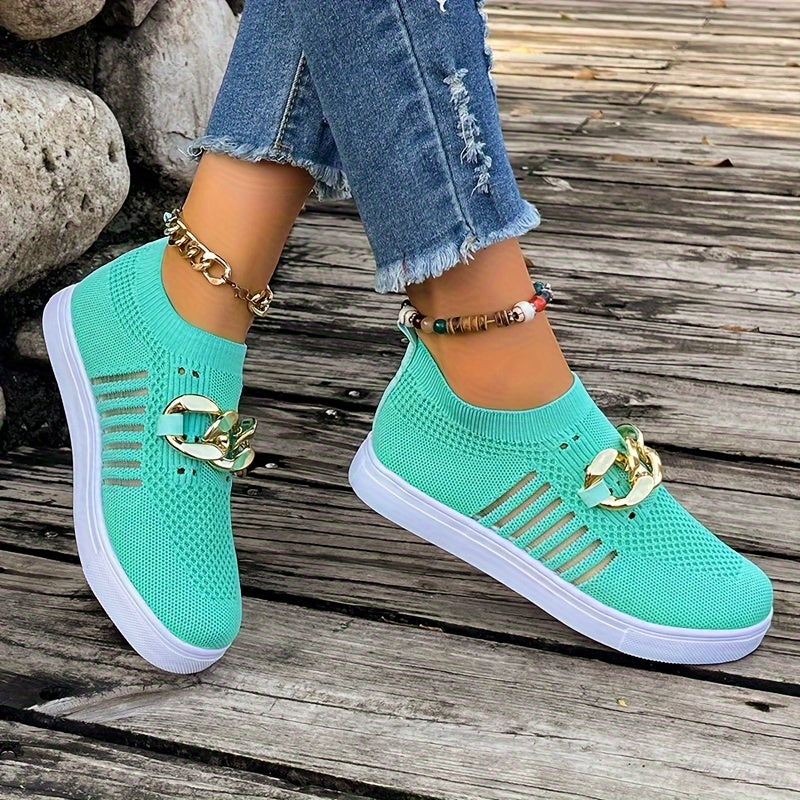 Women's Mesh Slip-on Sneakers with Chain Detail